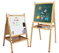 Dripex Chevalet Enfant Double Face en Bambou, Tableau Enfant Réglable en Hauteur avec Rouleau de Papier Craie Aimant, Cadeau de Jouet Educatif Créatif pour Garçon Fille, Cannelle