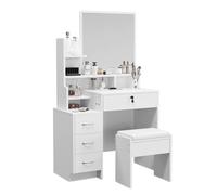 Dripex Coiffeuse Blanc, Ensembles de Table de Maquillage avec Miroir, Tabouret et Tiroirs, Coiffeuse de Chambre pour Filles 87 x 40 x 144CM (L x l x H)