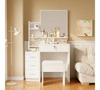 Dripex Coiffeuse Blanc, Table de Maquillage Moderne avec Miroir et Tabouret, 4 Tiroirs, Confortable Tabouret 87 x 40 x 144CM (87x40x144 cm)