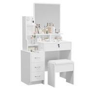 Dripex Coiffeuse Blanc, Table de Maquillage Moderne avec Miroir et Tabouret, 4 Tiroirs, Confortable Tabouret 87 x 40 x 144CM (87x40x144 cm)
