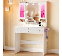 Dripex Coiffeuse Miroir LED Hollywood, Vitrine RGB, 5 Tiroirs, Blanc 80cm