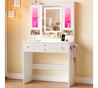 Dripex Coiffeuse Miroir LED, Vitrine RGB, 5 Tiroirs, Blanc 80cm