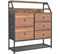 Dripex Commode, armoire en tissu avec 5 tiroirs avec poignées, buffet, commode de rangement, structure en métal, armoire à tiroirs pour chambre d'enfant, chambre à coucher, couloir, marron vintage