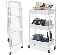 Dripex Desserte à roulettes Pliante Chariot de Service Desserte Roulante à 3 Paniers de Rangement pour Cuisine Salle de Bain Bureau 40 x 30 x 89,5 cm - Blanc