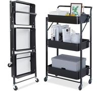 Dripex Desserte de Cuisine sur Roulettes Chariot de Rangement à 3 Niveaux avec Fonction Pliante pour Salon, Cuisine, Bureau, Salle d