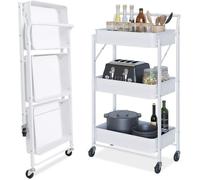Dripex Desserte de Cuisine sur Roulettes Chariot de Rangement à 3 Niveaux avec Fonction Pliante pour Salon, Cuisine, Bureau, Salle d