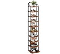 Dripex Étagère à chaussures verticale à 10 niveaux - Étagère à chaussures étroite en métal - Étagère réglable - Peu encombrante - Pour entrée, salon, chambre à coucher, couloir - Marron vintage - Noir