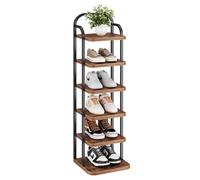 Dripex Étagère à chaussures verticale à 6 niveaux - Étagère à chaussures étroite en métal - Étagère réglable - Peu encombrante - Pour entrée, salon, chambre à coucher, couloir - Marron vintage - Noir