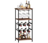 Dripex Étagère à vin à 5 étages avec support en verre et plateau de table, étagère à bouteilles pour 6 bouteilles, pour cuisine, bar, cave, salle à manger 40 x 30 x 80,5 cm, marron vintage/noir