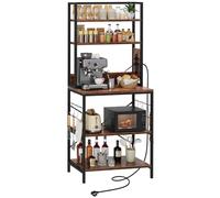 Dripex Étagère de cuisine à 5 étages avec prises, étagère de boulangerie autoportante, vintage, étagère à micro-ondes, organisateur pour casseroles et poêles, 6 crochets en S, 70 x 40 x 165 cm, marron