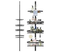 Dripex Étagère de douche télescopique sans perçage avec 4 paniers de douche, étagère d'angle réglable en hauteur de 98 cm à 287 cm, noire