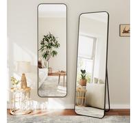Dripex Grand Miroir 150×40cm avec Coins Arrondis, Miroir sur Pied ou Suspendu avec Cadre en Alliage d'Aluminium Idéal pour Dressing, Chambre à Coucher, Salon-Noir