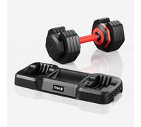 Dripex Haltère Réglable 6,5 à 24,5 kg, 5 en 1 Ensemble d'Haltères avec Base de Rangement, pour la Musculation, l'haltérophilie, l'entraînement à Domicile et à Salle de Sport - Noir et Rouge