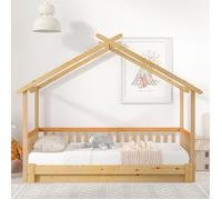 DRIPEX Lit cabane extensible 200x90cm,Lit Maison en bois massif, lit enfant avec sommier à lattes,naturel