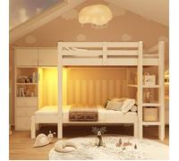 DRIPEX lit combiné enfant 90x200cm avec LED intelligente,Lit superposé avec armoire haute,étagère et tiroirs de rangement,Blanc