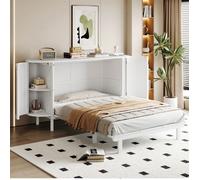 DRIPEX Lit escamotable 140x200cm avec compartiments de rangement,Lit double mural avec sommier à lattes,design rotin,Blanc
