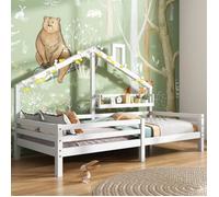 Dripex Lit Maison 90x200cm avec étagère en forme de cheminée,Lit enfant avec sommier,Blanc
