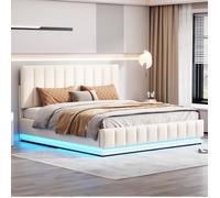 DRIPEX Lit rembourré 160 x 200 cm avec LED,lit double avec sommier à lattes,coffre de lit,espace de rangement hydraulique,Blanc