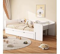 DRIPEX Lit simple 90*200cm en bois avec lit gigogne,Lit enfant avec bureau, trois étagères sur le côté du lit,Blanc