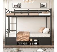 DRIPEX Lit superpos en fer 90x200cm avec armoire chaussures ouverte,Lit maison avec chelle latrale et barrire antichute,Noir