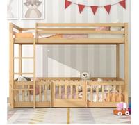 DRIPEX Lit Superposé 200x90cm avec escalier à angle droit,Lit Enfant avec barrières de sécurité et petites portes,naturel