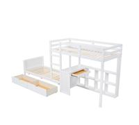 DRIPEX Lit superposé 90×200cm avec tiroirs et bureau,Lit enfant/étudiant avec échelle et Étagère ouverte,clôture de sécurité,Blanc