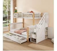 DRIPEX Lit superposé 90x200cm+140x200cm avec tiroirs,panier de rangement,Lit enfant avec armoire d'escalier,Blanc