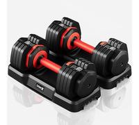 Dripex Lot de 2 Haltères 24,5 kg Courts Réglables à 5 Niveaux, Haltères de Fitness en Acier, Poids Réglables de 6,5 à 24,5 kg pour la Maison, le Bureau, Femmes et Hommes - Noir et Rouge