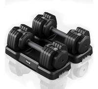 Dripex Lot de 2 Haltères 24,5 kg Courts Réglables à 5 Niveaux, Haltères de Fitness en Acier, Poids Réglables de 6,5 à 24,5 kg pour la Maison, le Bureau, Femmes et Hommes