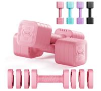 Dripex Lot de 2 Haltères Musculation Réglables 5 kg Poids Musculation 4 en 1 avec Poignée en Caoutchouc TPU pour Femme Homme Gym à Domicile Entraînement - Rose