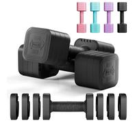 Dripex Lot de 2 Haltères Musculation Réglables 5 kg Poids Musculation 4 en 1 avec Poignée en Caoutchouc TPU pour Femme Homme Gym à Domicile Entraînement - Noir