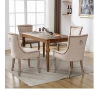 DRIPEX Lot de 4 Chaises de Salle à Manger Campagne-Pieds en bois massif-Chaise de Salon en Velours pour Bureau Cuisine Bar ,Beige