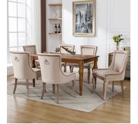 DRIPEX Lot de 6 Chaises de Salle à Manger Luxe-Fauteuil Velours-Pieds en Bois massif-Chaise de Salon ,Beige