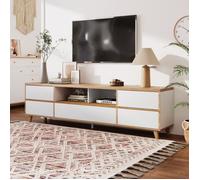 DRIPEX Meuble TV Armoire Salon Blanc-Style Scandinave-5 portes 2 Niche de Rangement,Buffet bas en bois massif,175x37x51cm