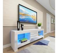 Dripex Meuble TV avec lumières LED Unité TV, Unité de Divertissement à façade Brillantes Blanches, Blanc,130cm