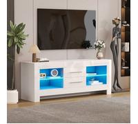 Dripex Meuble TV avec lumières LED Unité TV,Unité de divertissement à façade brillantes blanches,Blanc,130cm
