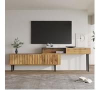 DRIPEX Meuble TV Banc TV Design Industriel - 2 Portes+1 niche - Aspect Bois veinage - Buffet Bas pour rangement 129x30x58cm