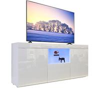 Dripex Meuble TV, Bas, avec éclairage LED, Blanc Brillant, avec Portes et Rabat, 135 x 70 x 35 cm