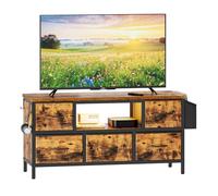 Dripex Meuble TV Bas pour téléviseur jusqu'à 43" avec 5 tiroirs, Sac de Rangement et étagères Ouvertes avec éclairage LED RVB, Style Industriel, 100 x 35 x 50 cm