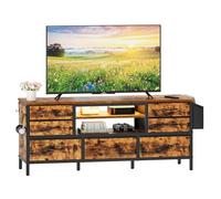 Dripex Meuble TV Bas pour téléviseur jusqu'à 55" avec 7 tiroirs, Sac de Rangement et étagères Ouvertes avec éclairage LED RVB Style Industriel 120 x 35 x 50 cm