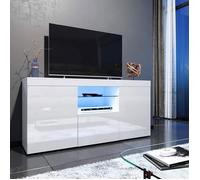Dripex Meuble TV Blanc Brillant avec LED,Casier,Placard de Buffet Salon, Armoires de rengement Moderne, 135CM