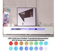 Dripex Meuble TV Blanc moderne, Armoire TV éclairage LED variable, 6 compartiments pour salon, 240X39X35CM