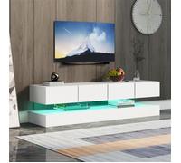 DRIPEX Meuble TV LED,Armoire TV Murale éclairage LED,Meuble TV avec 4 tiroirs pour rangement,Blanc,130×33×15/10cm