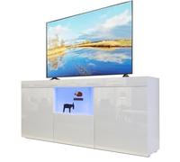 Dripex Meuble TV LED Blanc Brillant Moderne - 135x33.5x70cm Casier, Armoires de Rengement à Haute Brillance
