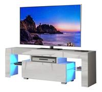 Dripex Meuble TV LED - Brillant - Lumière Bleu - Meuble TV 130cm - Blanc - Contemporain