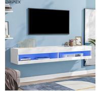 DRIPEX Meuble TV LED, lowboard TV en blanc avec éclairage LED, meuble TV de haute qualité 140x40x30,5cm, blanc