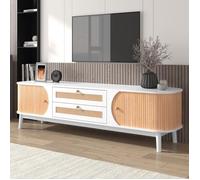 DRIPEX Meuble TV moderne Blanc,Armoire TV Brillante Salon,2 Portes 2 tiroirs,Buffet Bas Rangement,170x39,5x46cm