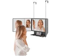 Dripex Miroir 360°Coiffure LED, 3 Faces Pliable avec Plateau, Hauteur Réglable avec Crochets - pour Coiffure Rasage - Noir