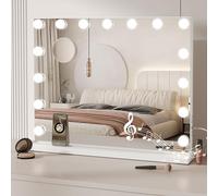 Dripex Miroir de Maquillage Lumineux 15 Ampoules LED avec Bluetooth Miroir Coiffeuse Lumineux Holleywood Contrôle Tactile Luminosité Réglable 58 x 45 cm - Blanc