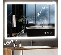 Dripex Miroir de Salle de Bain LED 80x60 cm avec Bluetooth et Prise Électrique, Miroir Mural Lumineux 3 Températures de Couleur Dimmables, Anti-Buée, Enceinte Intégrée, IP44